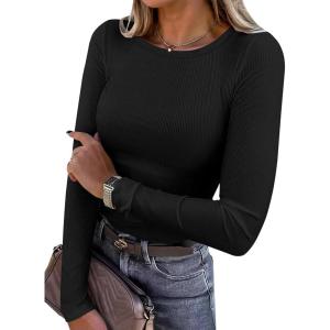 image:imageANRABESS Women Long Sleeve Shirts Rib Knit Slim Fit Tops Basic Tee Spring Outfits Casual TShirt Underscrubs Layer ClothesBlack