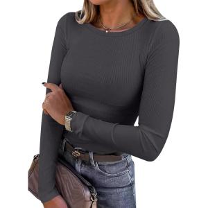 image:imageANRABESS Women Long Sleeve Shirts Rib Knit Slim Fit Tops Basic Tee Spring Outfits Casual TShirt Underscrubs Layer ClothesCharcoal