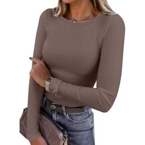 image:imageANRABESS Women Long Sleeve Shirts Rib Knit Slim Fit Tops Basic Tee Spring Outfits Casual TShirt Underscrubs Layer ClothesCoffee