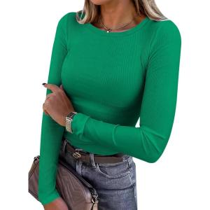 image:imageANRABESS Women Long Sleeve Shirts Rib Knit Slim Fit Tops Basic Tee Spring Outfits Casual TShirt Underscrubs Layer ClothesGreen