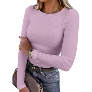 image:imageANRABESS Women Long Sleeve Shirts Rib Knit Slim Fit Tops Basic Tee Spring Outfits Casual TShirt Underscrubs Layer ClothesLight Purple