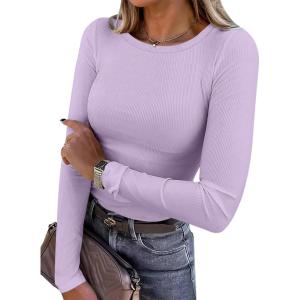 image:imageANRABESS Women Long Sleeve Shirts Rib Knit Slim Fit Tops Basic Tee Spring Outfits Casual TShirt Underscrubs Layer ClothesPurple