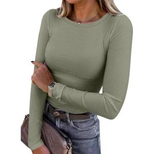 image:imageANRABESS Women Long Sleeve Shirts Rib Knit Slim Fit Tops Basic Tee Spring Outfits Casual TShirt Underscrubs Layer ClothesSage Green