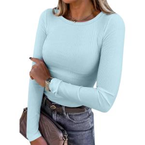 image:imageANRABESS Women Long Sleeve Shirts Rib Knit Slim Fit Tops Basic Tee Spring Outfits Casual TShirt Underscrubs Layer ClothesSky