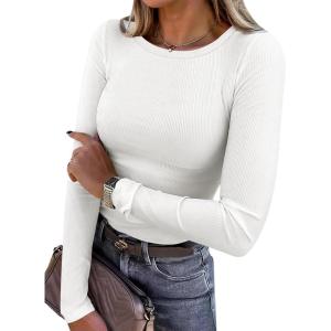 image:imageANRABESS Women Long Sleeve Shirts Rib Knit Slim Fit Tops Basic Tee Spring Outfits Casual TShirt Underscrubs Layer ClothesWhite