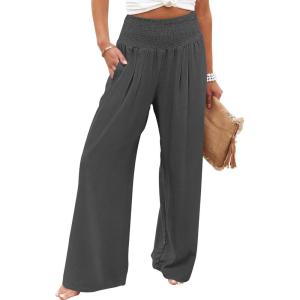 image:imageANRABESS Women Palazzo Pants Summer Flowy Wide Leg High Waist Lounge Trousers with Pockets 2026 Casual Beach Vacation OutfitsDark Gray