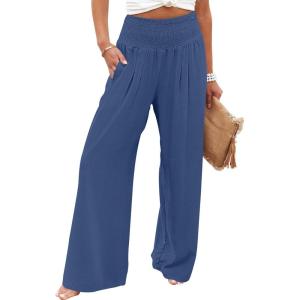 image:imageANRABESS Women Palazzo Pants Summer Flowy Wide Leg High Waist Lounge Trousers with Pockets 2026 Casual Beach Vacation OutfitsDeep Blue