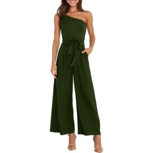image:imageANRABESS Women Summer Dressy Jumpsuits One Shoulder Sleeveless Casual Wide Leg Pants Romper Jumper 2026 Trendy Fall OutfitsArmy Green
