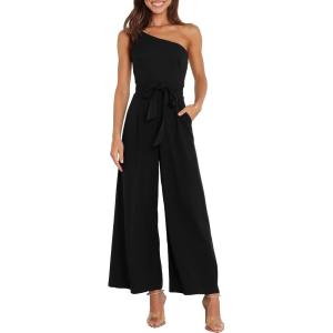 image:imageANRABESS Women Summer Dressy Jumpsuits One Shoulder Sleeveless Casual Wide Leg Pants Romper Jumper 2026 Trendy Fall OutfitsBlack