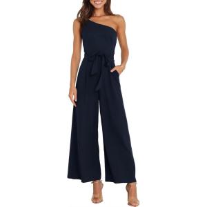 image:imageANRABESS Women Summer Dressy Jumpsuits One Shoulder Sleeveless Casual Wide Leg Pants Romper Jumper 2026 Trendy Fall OutfitsDark Blue
