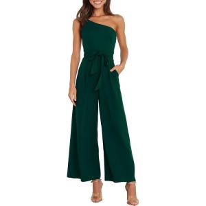 image:imageANRABESS Women Summer Dressy Jumpsuits One Shoulder Sleeveless Casual Wide Leg Pants Romper Jumper 2026 Trendy Fall OutfitsDeep Green