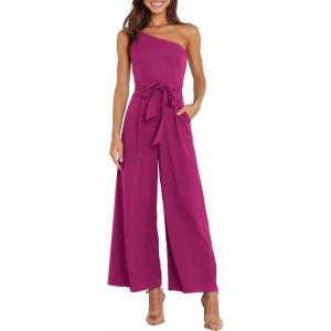 image:imageANRABESS Women Summer Dressy Jumpsuits One Shoulder Sleeveless Casual Wide Leg Pants Romper Jumper 2026 Trendy Fall OutfitsDeep Rose