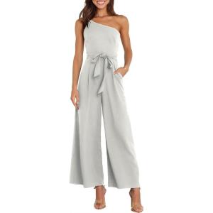 image:imageANRABESS Women Summer Dressy Jumpsuits One Shoulder Sleeveless Casual Wide Leg Pants Romper Jumper 2026 Trendy Fall OutfitsGray