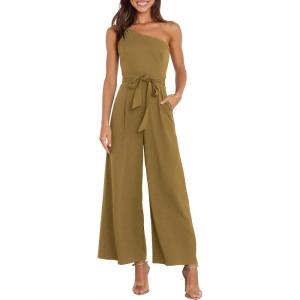 image:imageANRABESS Women Summer Dressy Jumpsuits One Shoulder Sleeveless Casual Wide Leg Pants Romper Jumper 2026 Trendy Fall OutfitsKhaki