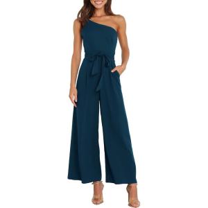 image:imageANRABESS Women Summer Dressy Jumpsuits One Shoulder Sleeveless Casual Wide Leg Pants Romper Jumper 2026 Trendy Fall OutfitsNavy Blue