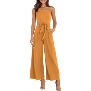 image:imageANRABESS Women Summer Dressy Jumpsuits One Shoulder Sleeveless Casual Wide Leg Pants Romper Jumper 2026 Trendy Fall OutfitsOrange