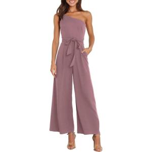 image:imageANRABESS Women Summer Dressy Jumpsuits One Shoulder Sleeveless Casual Wide Leg Pants Romper Jumper 2026 Trendy Fall OutfitsPink