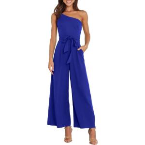 image:imageANRABESS Women Summer Dressy Jumpsuits One Shoulder Sleeveless Casual Wide Leg Pants Romper Jumper 2026 Trendy Fall OutfitsRoyal Blue
