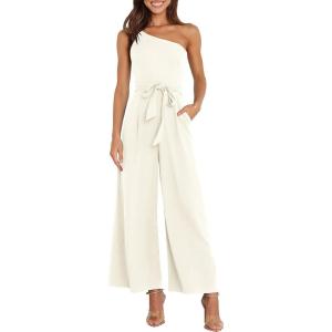 image:imageANRABESS Women Summer Dressy Jumpsuits One Shoulder Sleeveless Casual Wide Leg Pants Romper Jumper 2026 Trendy Fall OutfitsWhite