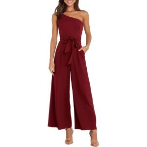 image:imageANRABESS Women Summer Dressy Jumpsuits One Shoulder Sleeveless Casual Wide Leg Pants Romper Jumper 2026 Trendy Fall OutfitsWine Red