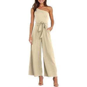 image:imageANRABESS Women Summer Dressy Jumpsuits One Shoulder Sleeveless Casual Wide Leg Pants Romper Jumper 2026 Trendy Fall OutfitsYellow
