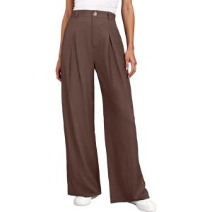 image:imageANRABESS Women Wide Leg Dress Pants 2026 Summer High Waisted Business Casual Work Trousers Dressy Office Palazzo Pants SlacksDeep Brown
