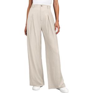 image:imageANRABESS Women Wide Leg Dress Pants 2026 Summer High Waisted Business Casual Work Trousers Dressy Office Palazzo Pants SlacksLight Beige Yellow