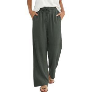 image:imageANRABESS Women Wide Leg Palazzo Pants 2026 Summer Casual Loose Elastic High Waisted Flowy Lounge Beach Trousers Work OutfitsArmy Green