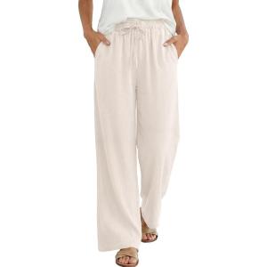image:imageANRABESS Women Wide Leg Palazzo Pants 2026 Summer Casual Loose Elastic High Waisted Flowy Lounge Beach Trousers Work OutfitsBeige