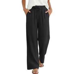 image:imageANRABESS Women Wide Leg Palazzo Pants 2026 Summer Casual Loose Elastic High Waisted Flowy Lounge Beach Trousers Work OutfitsBlack