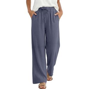 image:imageANRABESS Women Wide Leg Palazzo Pants 2026 Summer Casual Loose Elastic High Waisted Flowy Lounge Beach Trousers Work OutfitsBlue Gray