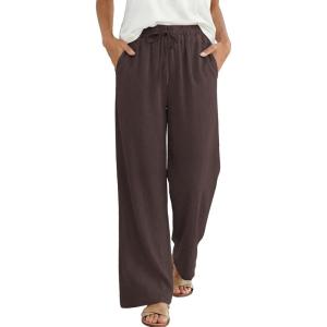 image:imageANRABESS Women Wide Leg Palazzo Pants 2026 Summer Casual Loose Elastic High Waisted Flowy Lounge Beach Trousers Work OutfitsBrown