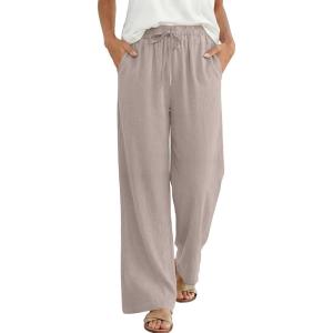 image:imageANRABESS Women Wide Leg Palazzo Pants 2026 Summer Casual Loose Elastic High Waisted Flowy Lounge Beach Trousers Work OutfitsParchment