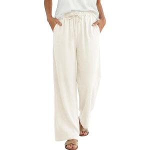 image:imageANRABESS Women Wide Leg Palazzo Pants 2026 Summer Casual Loose Elastic High Waisted Flowy Lounge Beach Trousers Work OutfitsWhite Cream