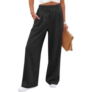 image:imageANRABESS Women Wide Leg Pants Stretchy Work Dress Pants Waffle Knit Business Casual Pull on Palazzo Slacks Trousers OutfitsBlack