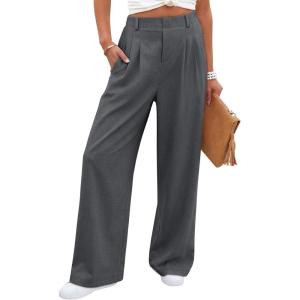 image:imageANRABESS Women Wide Leg Pants Stretchy Work Dress Pants Waffle Knit Business Casual Pull on Palazzo Slacks Trousers OutfitsDark Gray