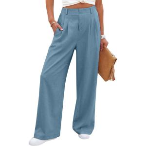 image:imageANRABESS Women Wide Leg Pants Stretchy Work Dress Pants Waffle Knit Business Casual Pull on Palazzo Slacks Trousers OutfitsLight Blue