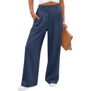 image:imageANRABESS Women Wide Leg Pants Stretchy Work Dress Pants Waffle Knit Business Casual Pull on Palazzo Slacks Trousers OutfitsNavy Blue