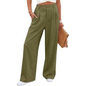 image:imageANRABESS Women Wide Leg Pants Stretchy Work Dress Pants Waffle Knit Business Casual Pull on Palazzo Slacks Trousers OutfitsOlive Green