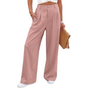 image:imageANRABESS Women Wide Leg Pants Stretchy Work Dress Pants Waffle Knit Business Casual Pull on Palazzo Slacks Trousers OutfitsPink
