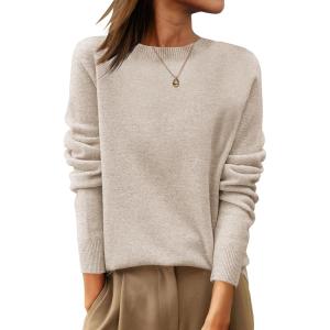 image:imageANRABESS Womens 100 Wool Sweaters Crewneck Long Sleeve Work Business Casual Basic Sweater Tops 2026 Fall OutfitsApricot
