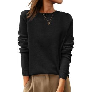 image:imageANRABESS Womens 100 Wool Sweaters Crewneck Long Sleeve Work Business Casual Basic Sweater Tops 2026 Fall OutfitsBlack