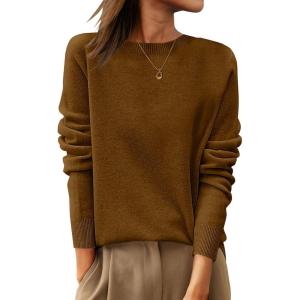 image:imageANRABESS Womens 100 Wool Sweaters Crewneck Long Sleeve Work Business Casual Basic Sweater Tops 2026 Fall OutfitsCaramel