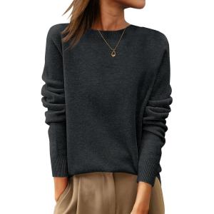 image:imageANRABESS Womens 100 Wool Sweaters Crewneck Long Sleeve Work Business Casual Basic Sweater Tops 2026 Fall OutfitsDeep Gray