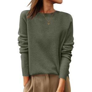 image:imageANRABESS Womens 100 Wool Sweaters Crewneck Long Sleeve Work Business Casual Basic Sweater Tops 2026 Fall OutfitsGreen