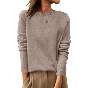 image:imageANRABESS Womens 100 Wool Sweaters Crewneck Long Sleeve Work Business Casual Basic Sweater Tops 2026 Fall OutfitsKhaki