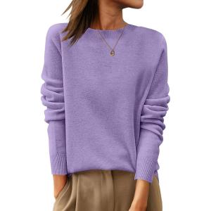 image:imageANRABESS Womens 100 Wool Sweaters Crewneck Long Sleeve Work Business Casual Basic Sweater Tops 2026 Fall OutfitsLight Purple