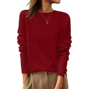 image:imageANRABESS Womens 100 Wool Sweaters Crewneck Long Sleeve Work Business Casual Basic Sweater Tops 2026 Fall OutfitsRed