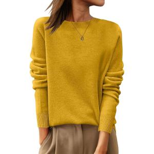 image:imageANRABESS Womens 100 Wool Sweaters Crewneck Long Sleeve Work Business Casual Basic Sweater Tops 2026 Fall OutfitsYellow