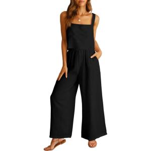 image:imageANRABESS Womens 2 Piece Outfits Linen Pants Jumpsuit Matching Lounge Set Casual Summer Beach Vacation Trendy ClothesBlack